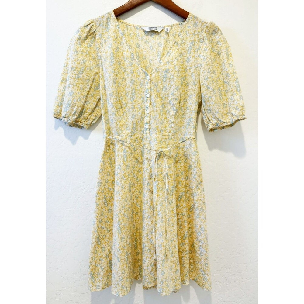 & Other Stories sz. 6 Floral Dress Cotton Yellow Blue Cottagecore Casual Party